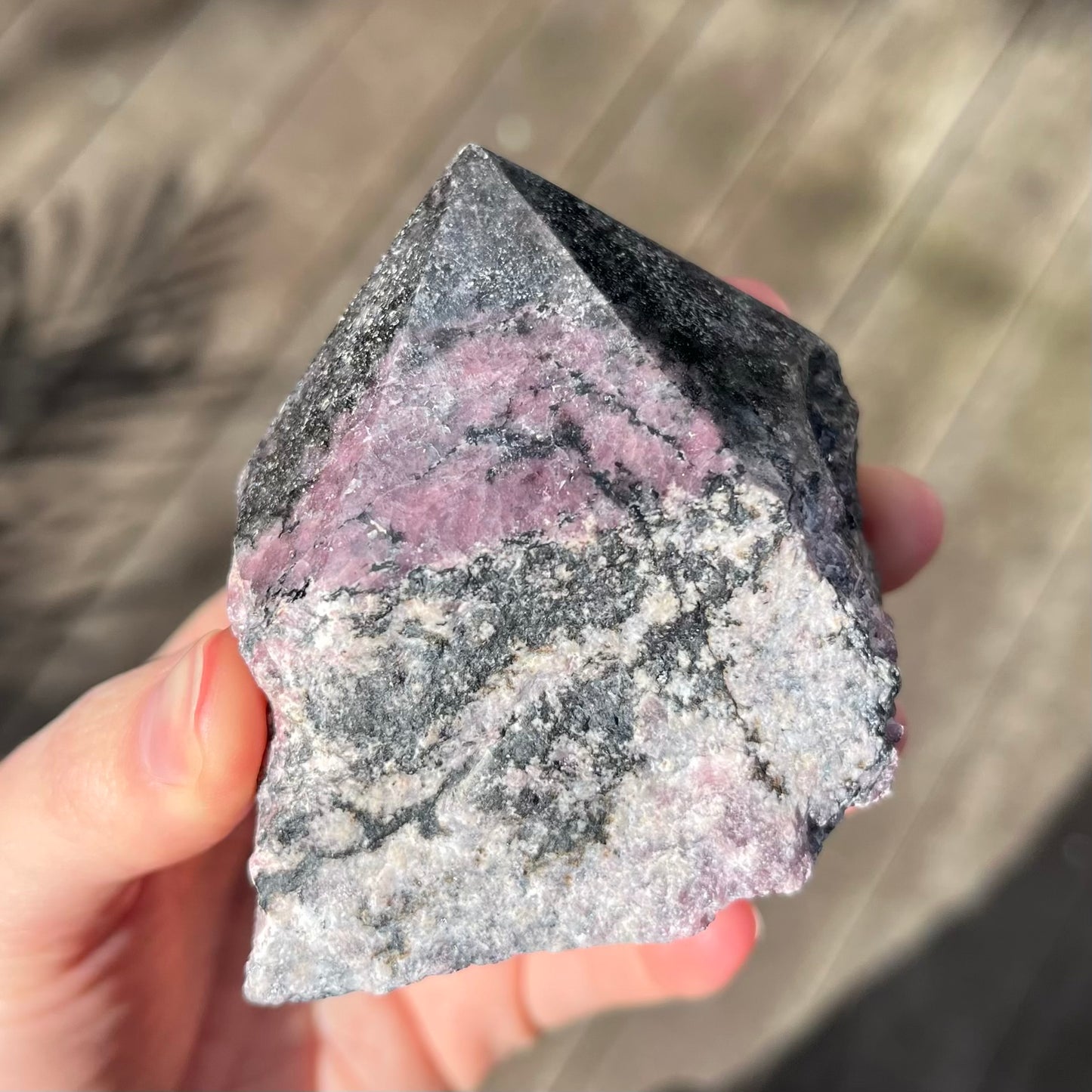 Black Vein Rhodonite Raw Point Crystal - Compassion, Love