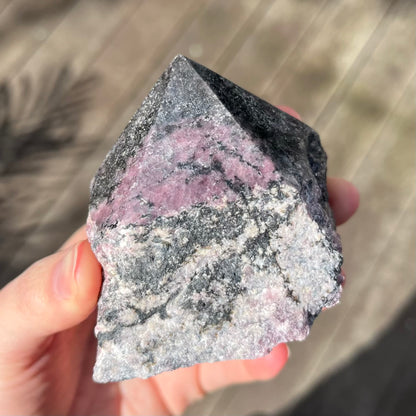Black Vein Rhodonite Raw Point Crystal - Compassion, Love