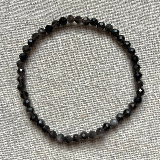 Silver Sheen Obsidian 4mm Facet Beaded Bracelet - Protection