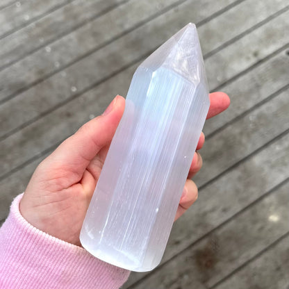 Selenite Medium Point Crystal - High Vibe, Protection, Spiritual Connection