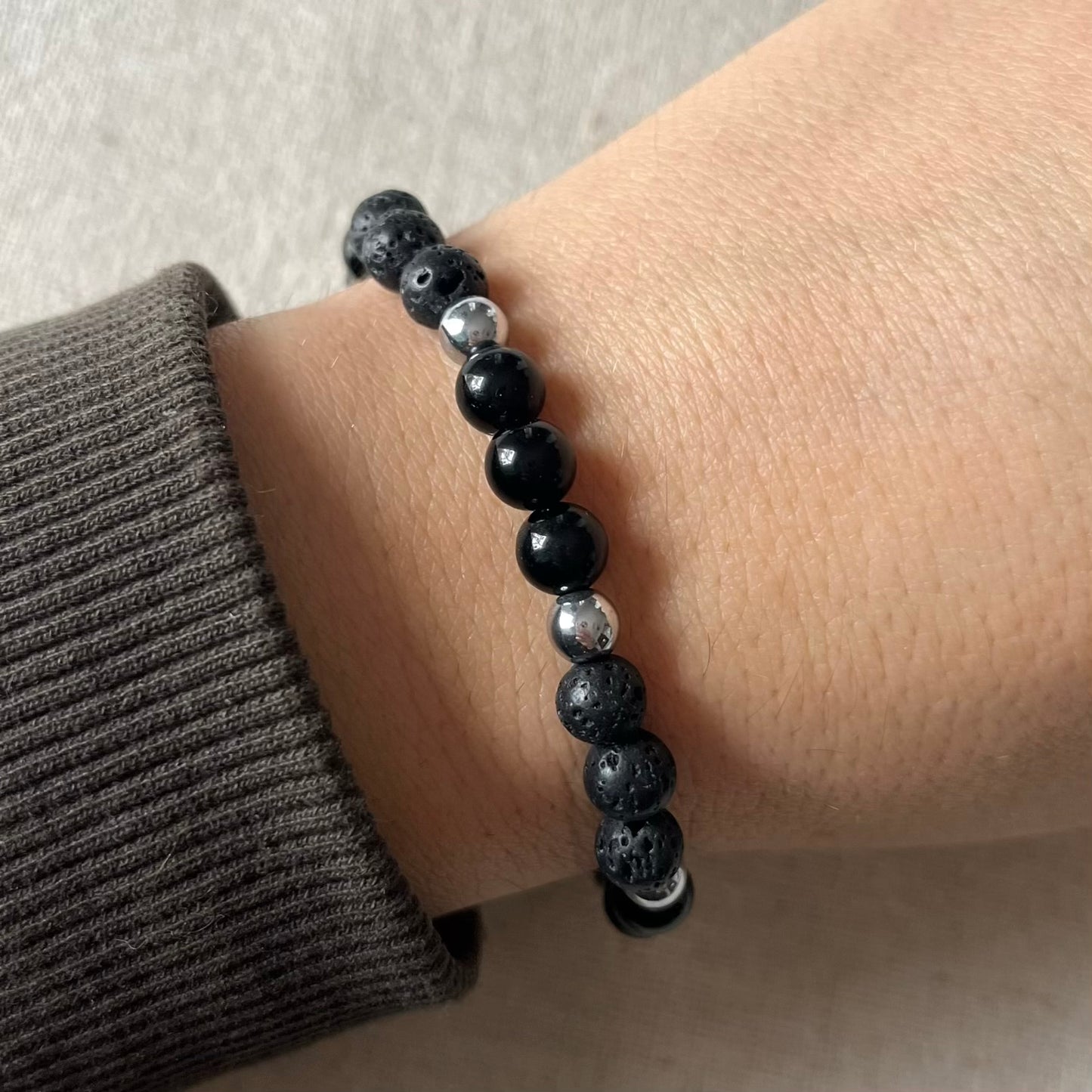 Courage Bracelet - Obsidian, Lava Stone, Hematite