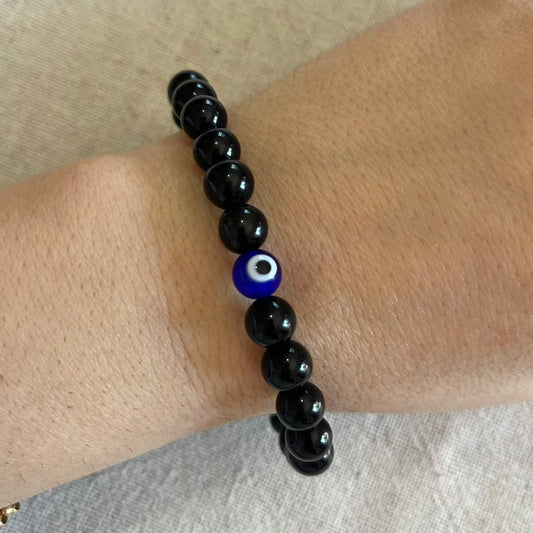 Protection Evil Eye Bracelet - Obsidian 8mm