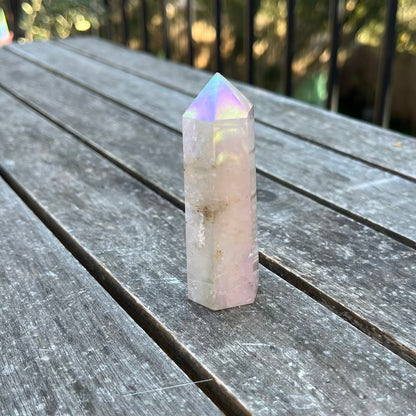 Rose Aura Quartz Small Point Crystal - Joy, Love, Positivity