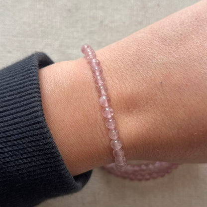 Strawberry Quartz 4mm Beaded Bracelet - Joy