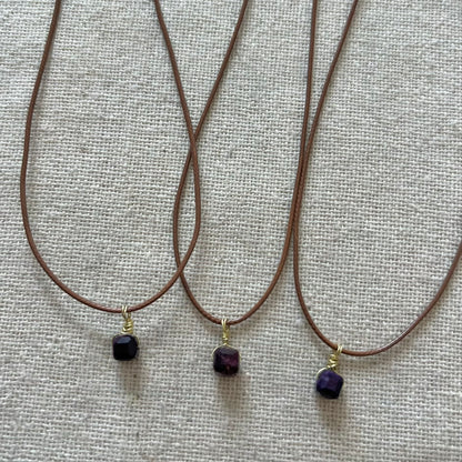 Mini Geo Pendant - Purple Tiger Eye