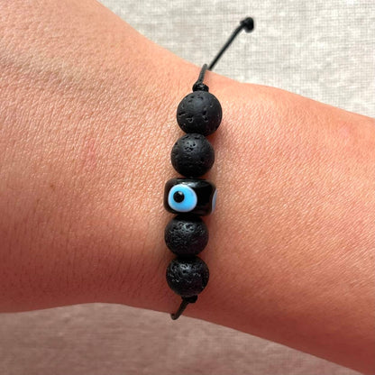 Protection Evil Eye Cord Bracelet - Lava Stone