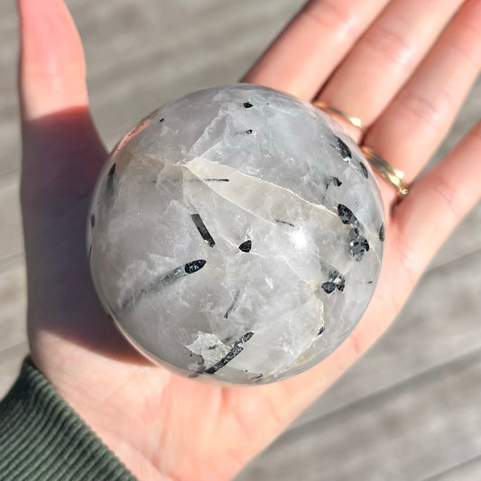 Tourmaline in Quartz Medium Sphere Crystal - Grounding, Protective, Purifying