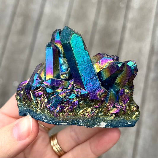 Titanium Aura Quartz Medium Cluster Crystal - Vitality, Confidence, Joy