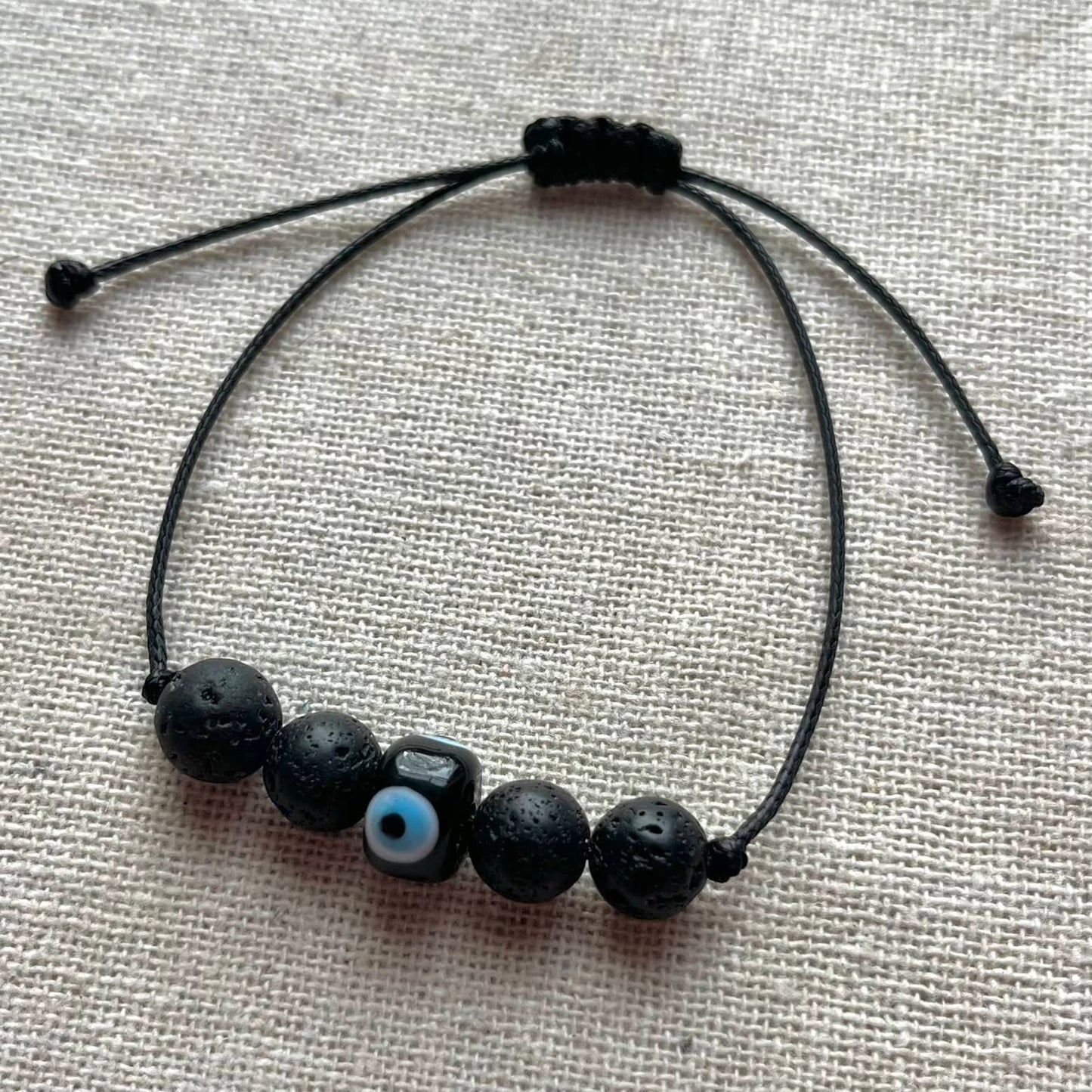 Protection Evil Eye Cord Bracelet - Lava Stone