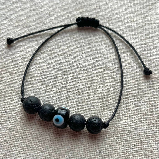 Protection Evil Eye Cord Bracelet - Lava Stone