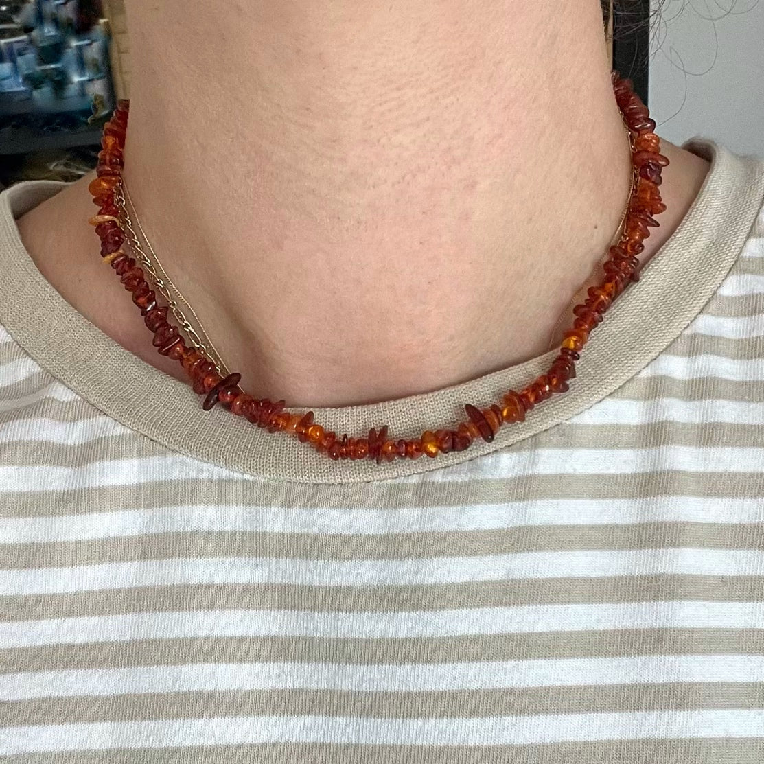 Amber Chip Beaded Necklace - Uplifting