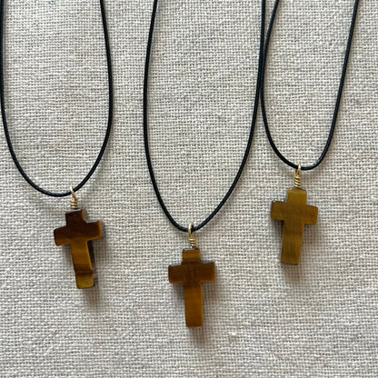 Faith & Protection Cross Pendant - Tiger Eye