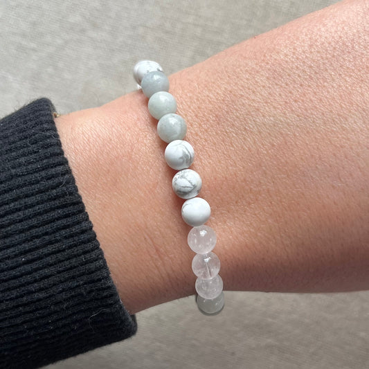 Calm Your Mind Bracelet - Aquamarine, Howlite, Clear Quartz & Silver Hematite