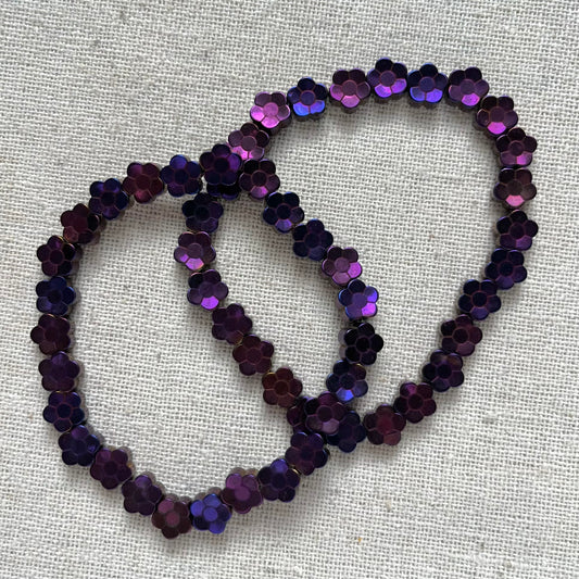Purple Hematite Flower Beaded Bracelet - Empowering