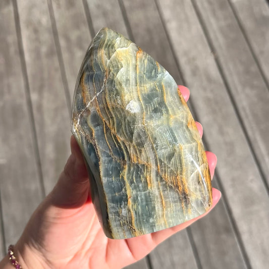 Blue Onyx Large Flame Crystal - Calm, Peace, Grounding