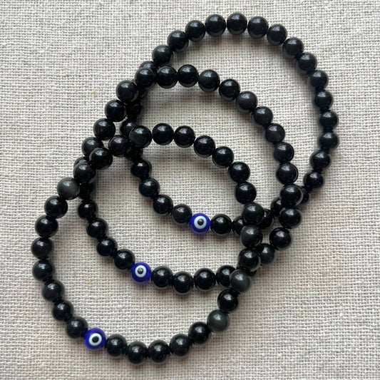 Protection Evil Eye Bracelet - Obsidian 6mm