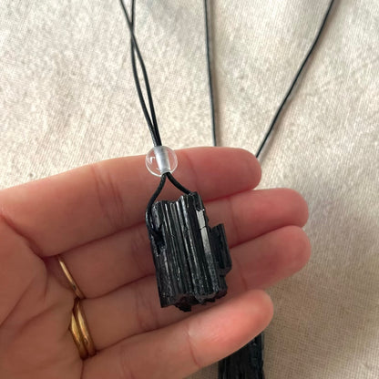 Black Tourmaline Large Raw Stone Pendant - Energetic Protection