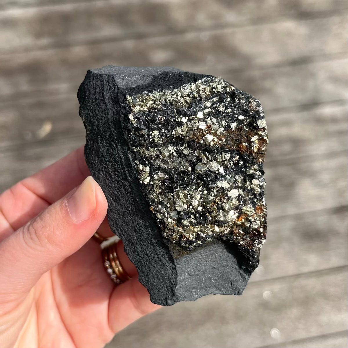 Pyrite on Shungite Raw Crystal - Abundance, Protection