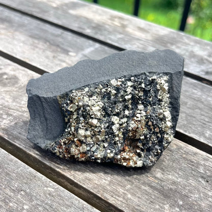 Pyrite on Shungite Raw Crystal - Abundance, Protection
