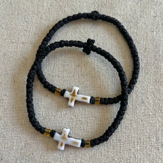 Komboskini White Cross Bracelet - Black