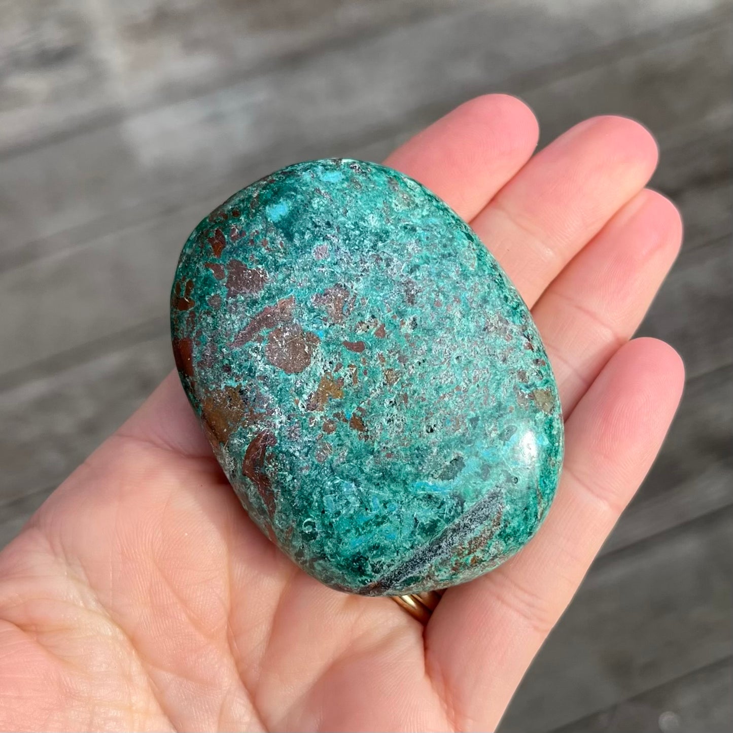Malachite Chrysocolla Palm Stone Crystal - Transformation, Communication