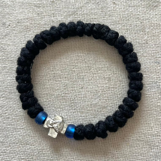 Komboskini Silver Cross Thick Bracelet - Black