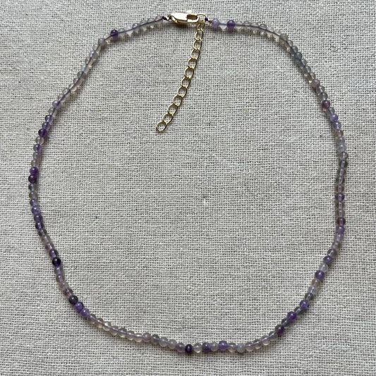 Purple Fluorite 3mm Beaded Necklace - Clarity