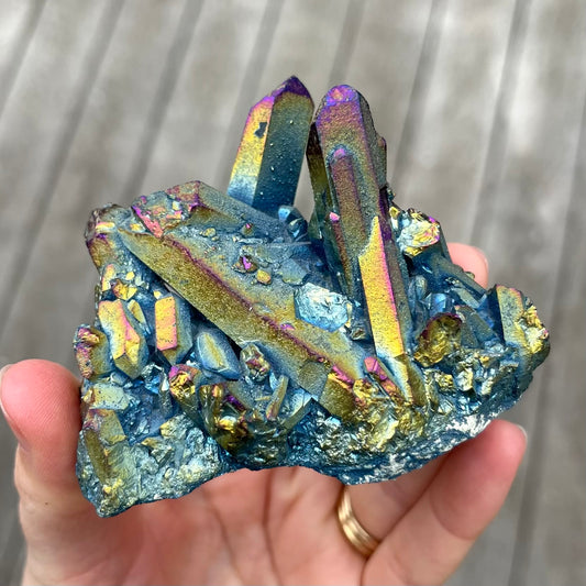 Titanium Aura Quartz Medium Cluster Crystal - Vitality, Confidence, Joy
