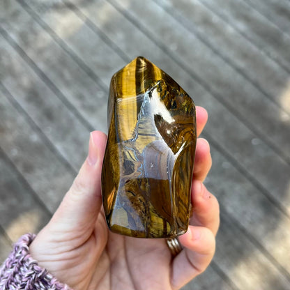 Tiger Eye Medium Flame Tower Crystal - Confidence, Protection