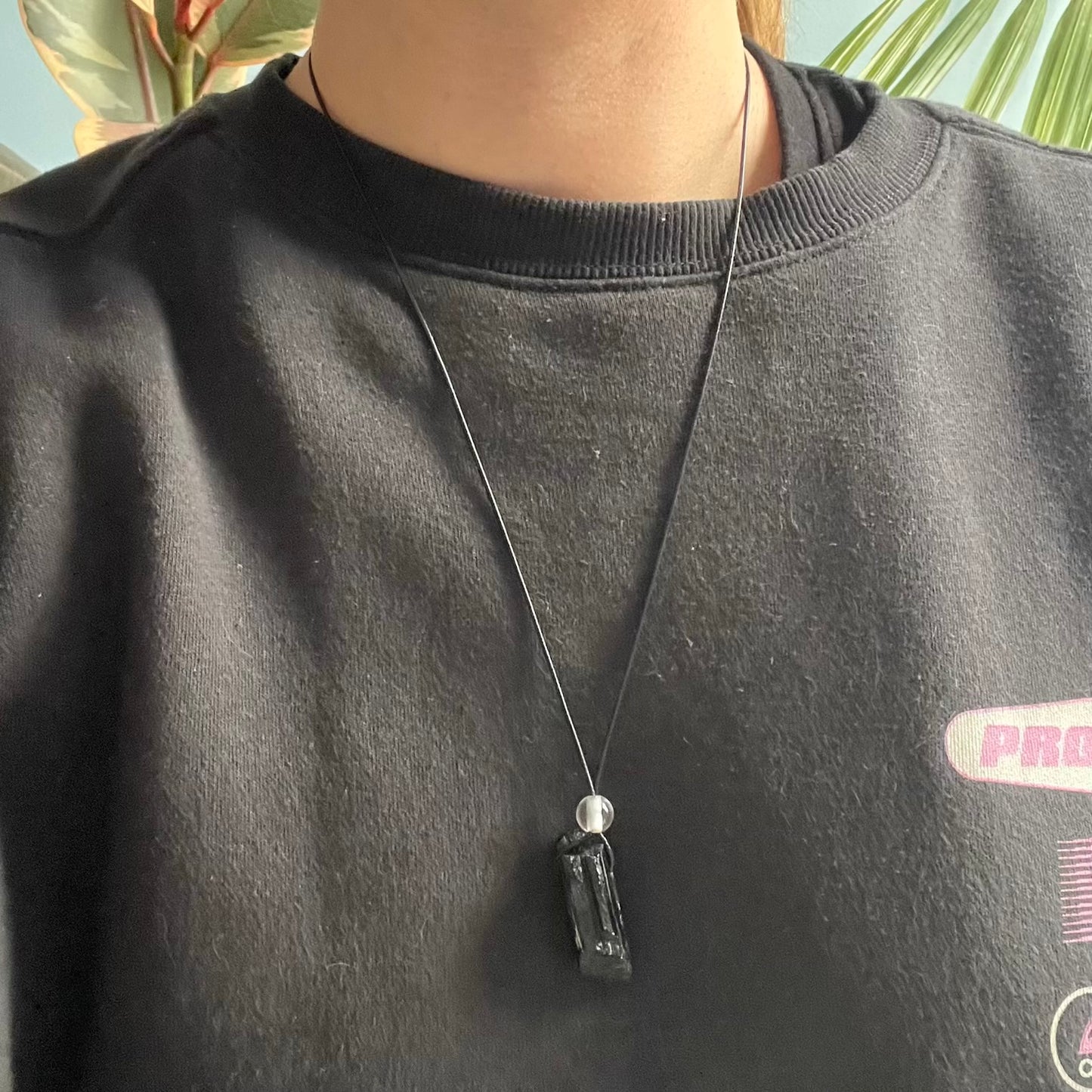 Black Tourmaline Large Raw Stone Pendant - Energetic Protection