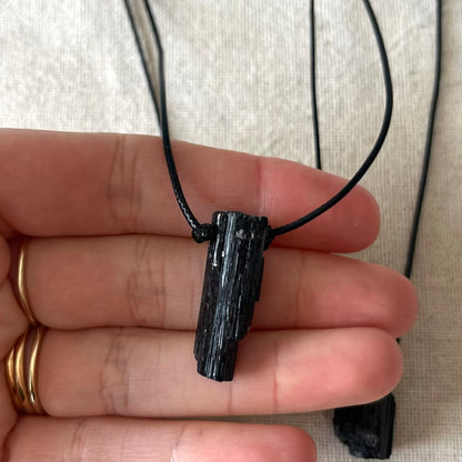 Black Tourmaline Small Raw Stone Pendant - Energetic Protection