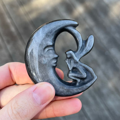 Silver Sheen Obsidian Fairy Moon Crystal - Clarity, Intuition