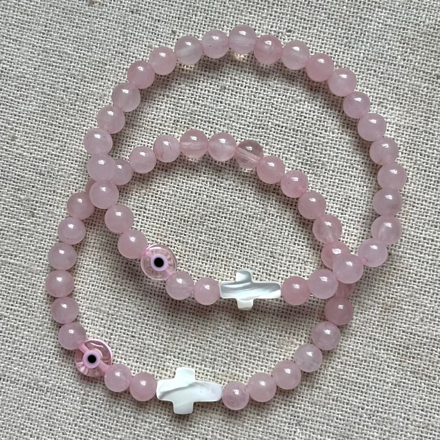 Mati Evil Eye Bracelet - Rose Quartz