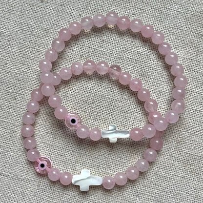 Mati Evil Eye Bracelet - Rose Quartz
