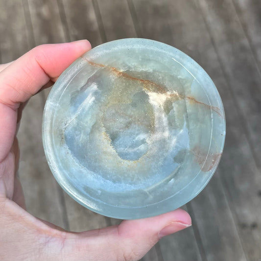 Blue Onyx Small Round Crystal Bowl - Calm, Peace, Grounding