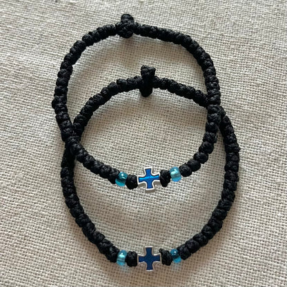 Komboskini Blue Cross Bracelet - Black