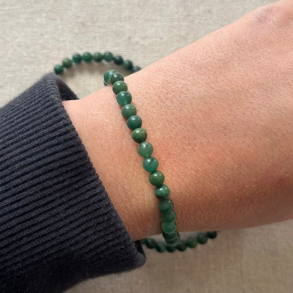 Green Jade 4mm Beaded Bracelet - Luck