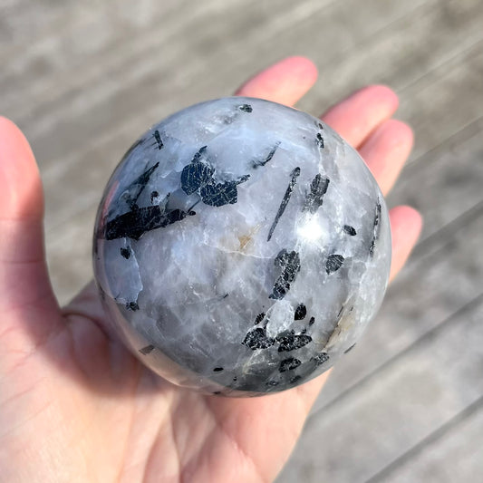 Tourmaline in Quartz Large Sphere Crystal - Grounding, Protective, Purifying