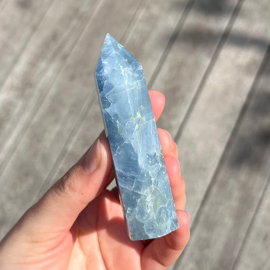 Blue Calcite Small Tower Crystal - Calming, Soothing, Uplifting