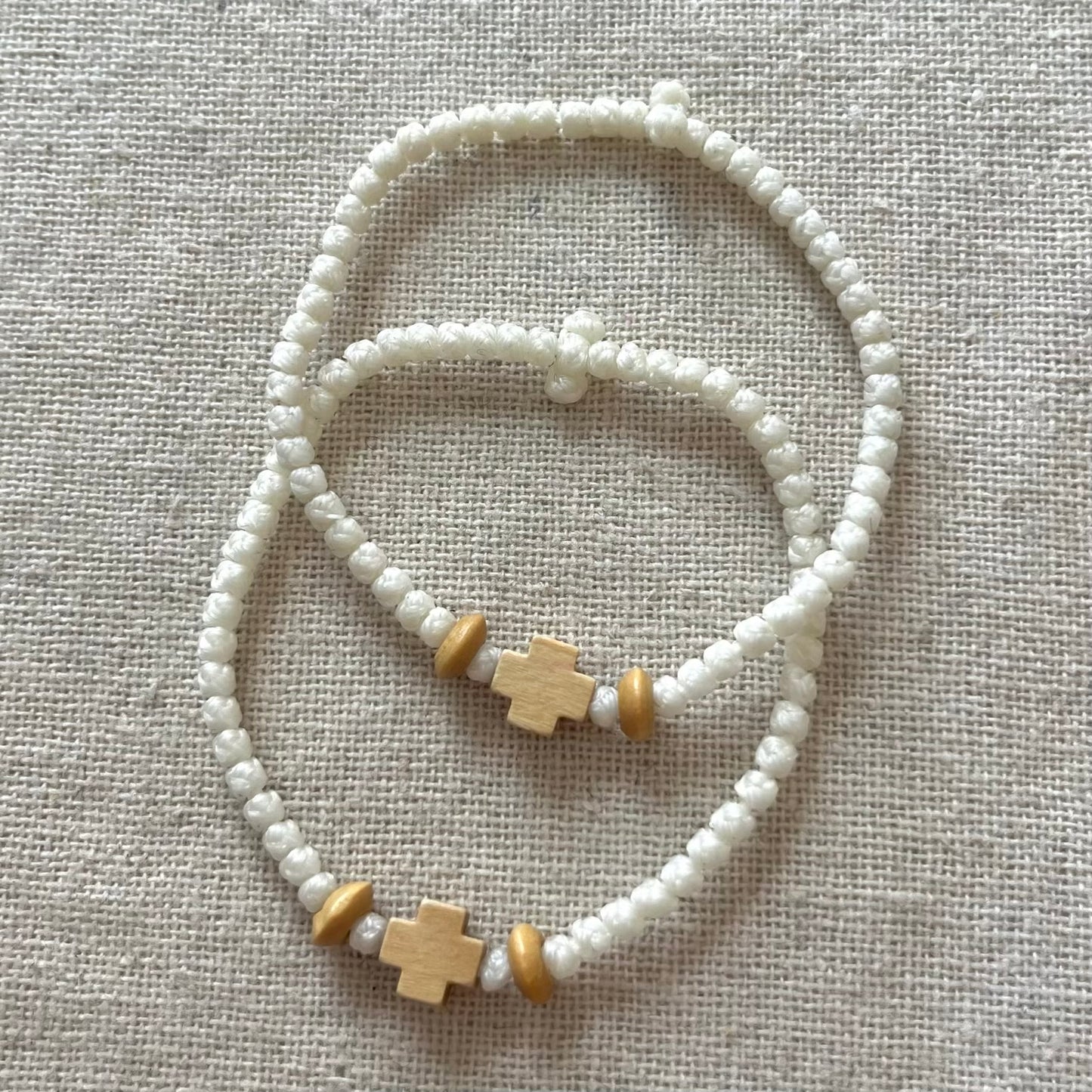 Komboskini Wooden Cross Bracelet - White