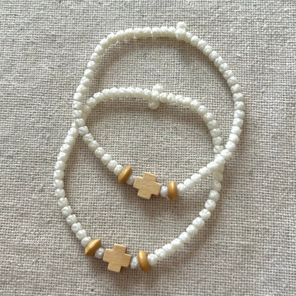 Komboskini Wooden Cross Bracelet - White