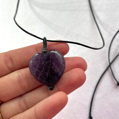 Amethyst Heart Amulet Necklace - Lithos Crystals