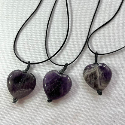 Amethyst Heart Amulet Necklace - Lithos Crystals