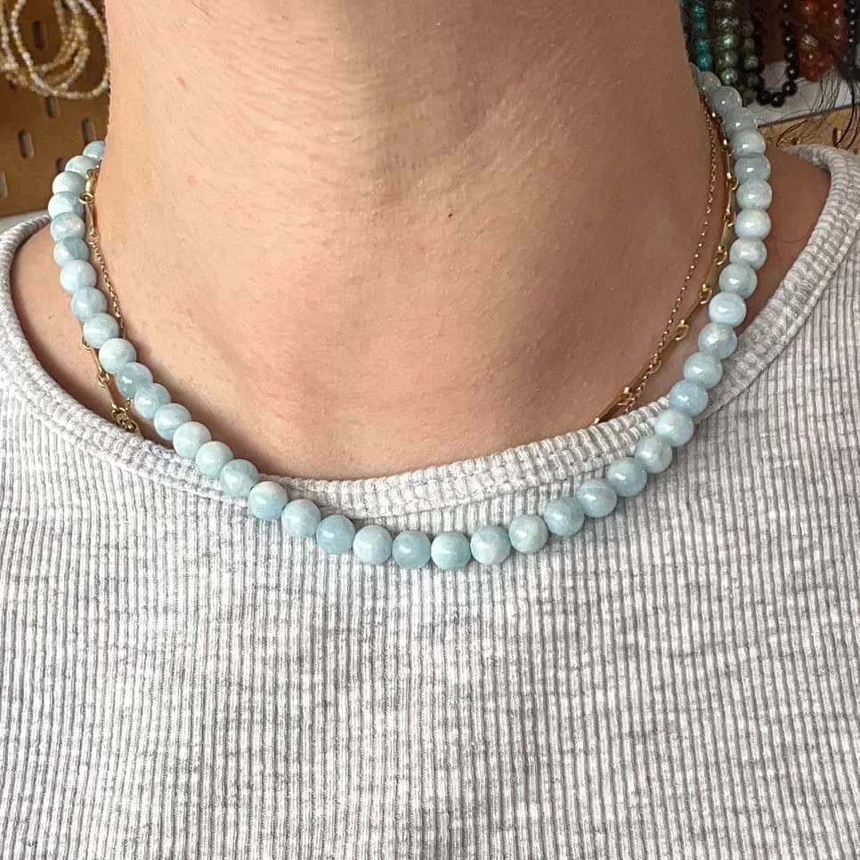 Aquamarine Beaded Necklace - Lithos Crystals
