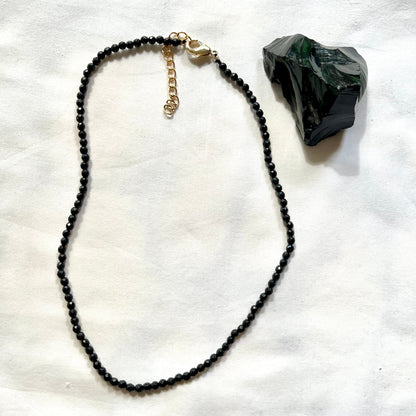 Black Obsidian Facet Beaded Necklace - Lithos Crystals