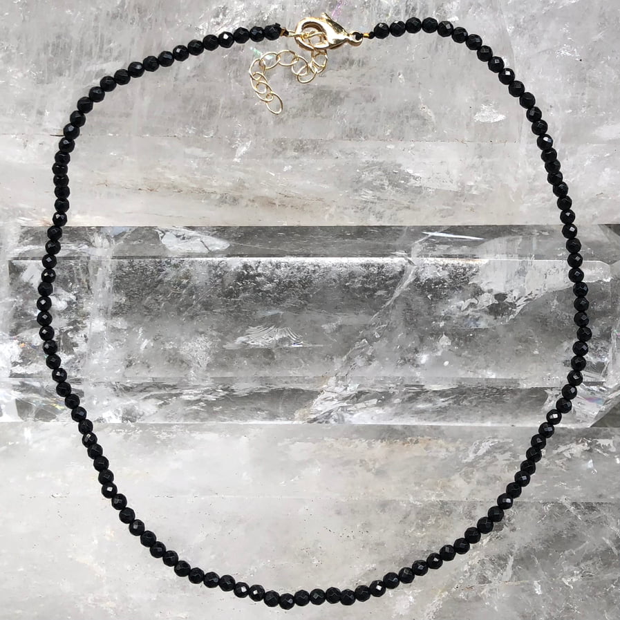Black Obsidian Facet Beaded Necklace - Lithos Crystals
