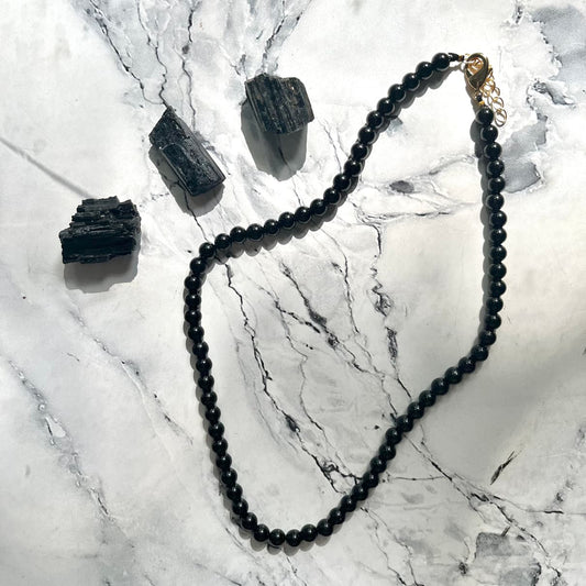 Black Tourmaline Beaded Necklace - Lithos Crystals