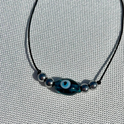 Evil Eye Hematite Necklace - Lithos Crystals