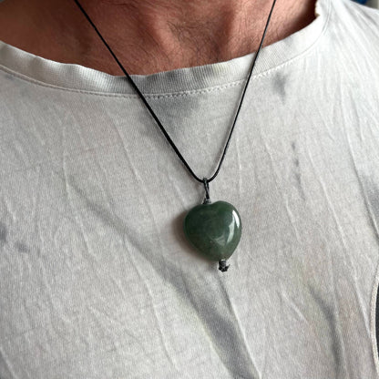 Green Aventurine Heart Amulet Necklace - Lithos Crystals