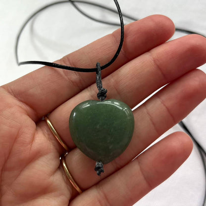 Green Aventurine Heart Amulet Necklace - Lithos Crystals
